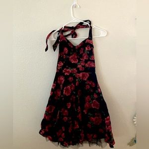 Black Red Rose Back Tie Dress